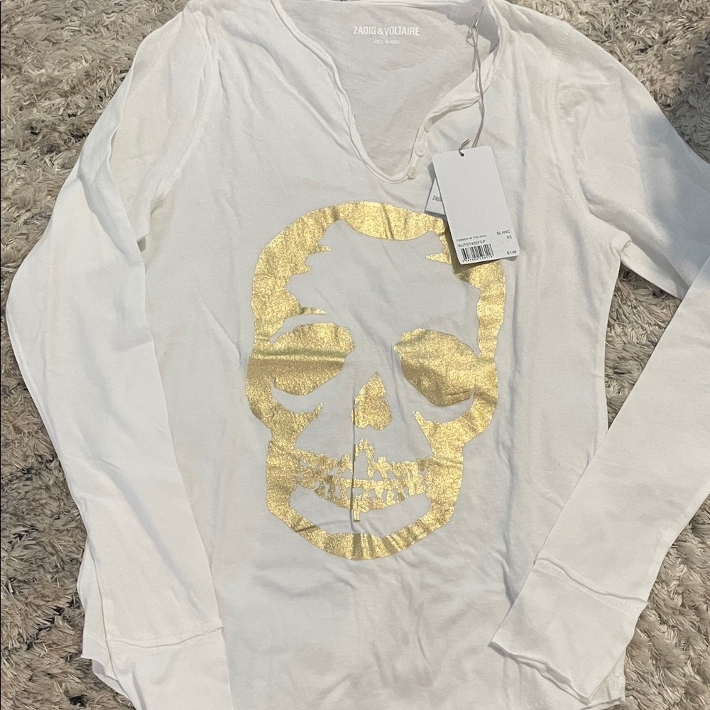 Zadig & Voltaire White Shirt with Gold Skull